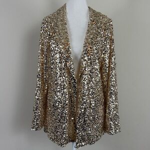 NWT Sincerely Jules Gold Sequin Collared‎ Blazer Size Large
